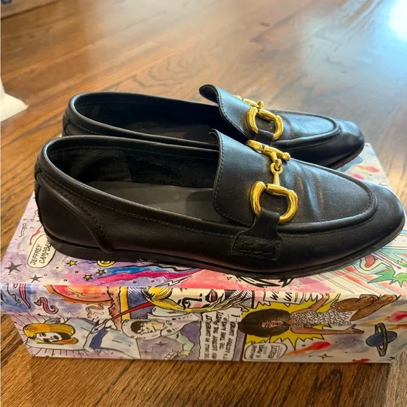 Jeffrey Campbell Black Leather Loafers with Gold Hardware in SZ 7.5 - Picture 2 of 3